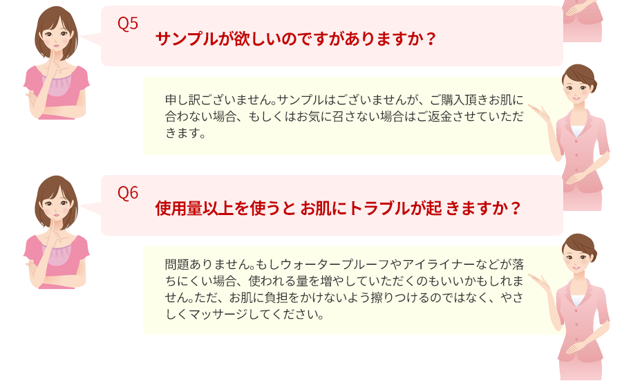 サンプルが欲しいのですが、ありますか？使用量以上を使うとお肌にトラブルが起きますか？